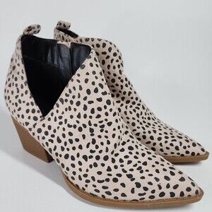 Joli Jolimall Zip Cutout Ankle Booties Animal Print Spotted Pointed Toe Size 6